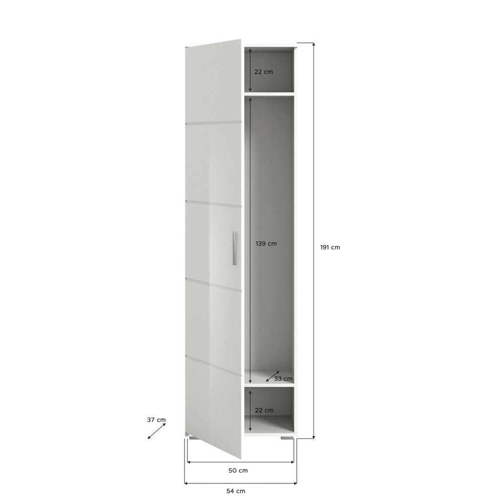 Thumbnail - Xora Garderobenschrank Prego, Weiß, Weiß Hochglanz, Kunststoff, 2 Fächer, 55x191x37 cm, FSC Mix, Beimöbel erhältlich, Ga...