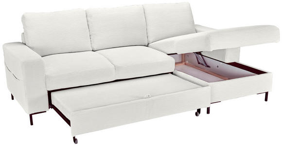 ECKSOFA Creme Cord  inkl. Rückenkissen, Bettkasten, Schlaffunktion, Rücken echt, Liegefläche im Originalstoff  - Creme/Schwarz, KONVENTIONELL, Textil/Metall (240/150cm) - Carryhome