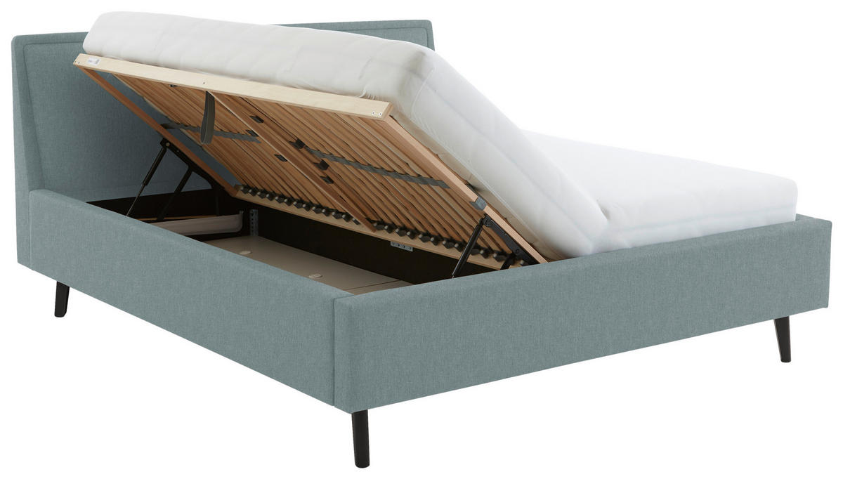 POLSTERBETT Bettkasten, Lattenroste Hellblau 140/200 cm  - Schwarz/Hellblau, KONVENTIONELL, Holz/Textil (140/200cm) - Livetastic