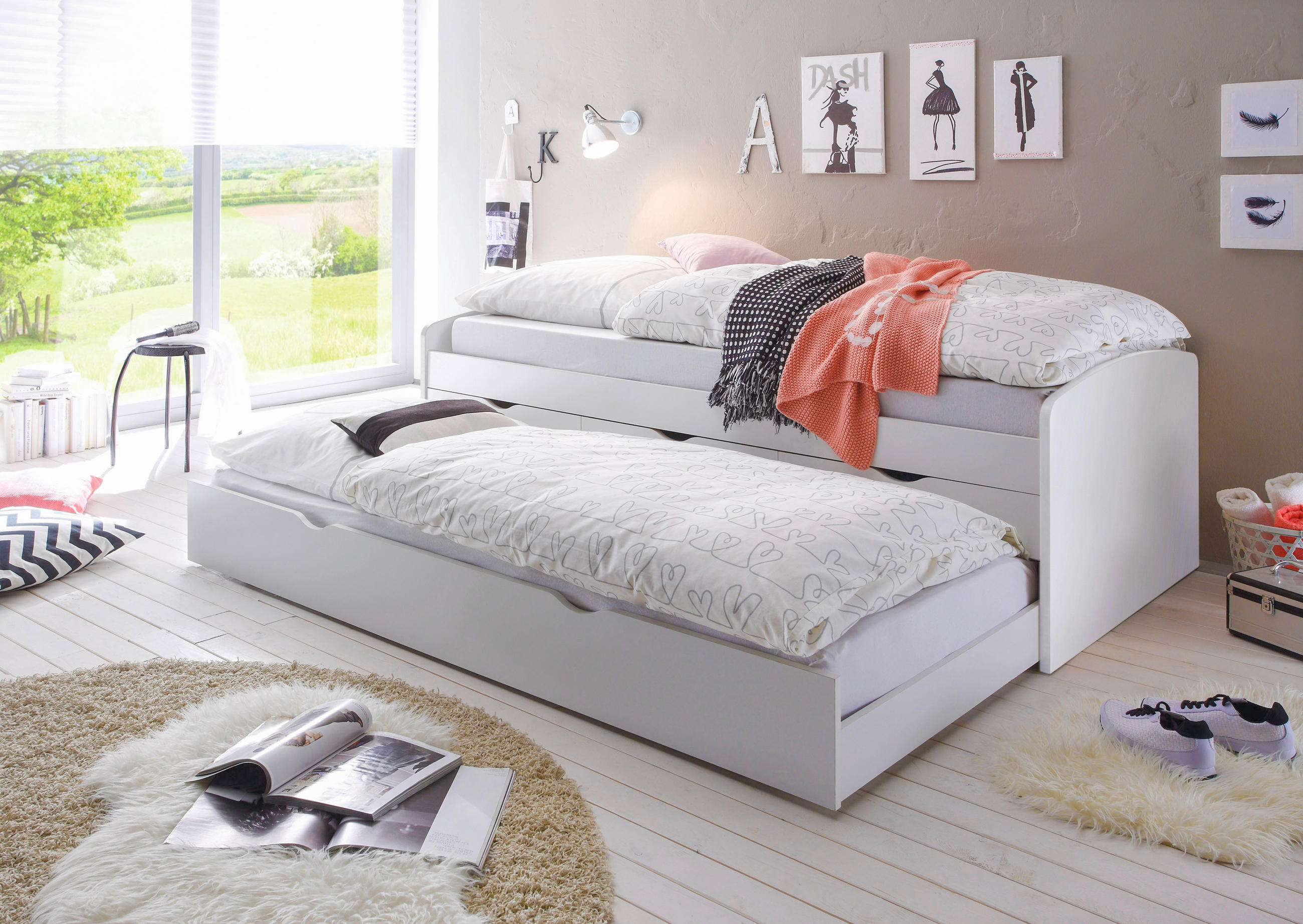 KREVET    98/64/206 cm  bela  - bela, Dizajnerski, pločasti materijal (98/64/206cm) - Carryhome