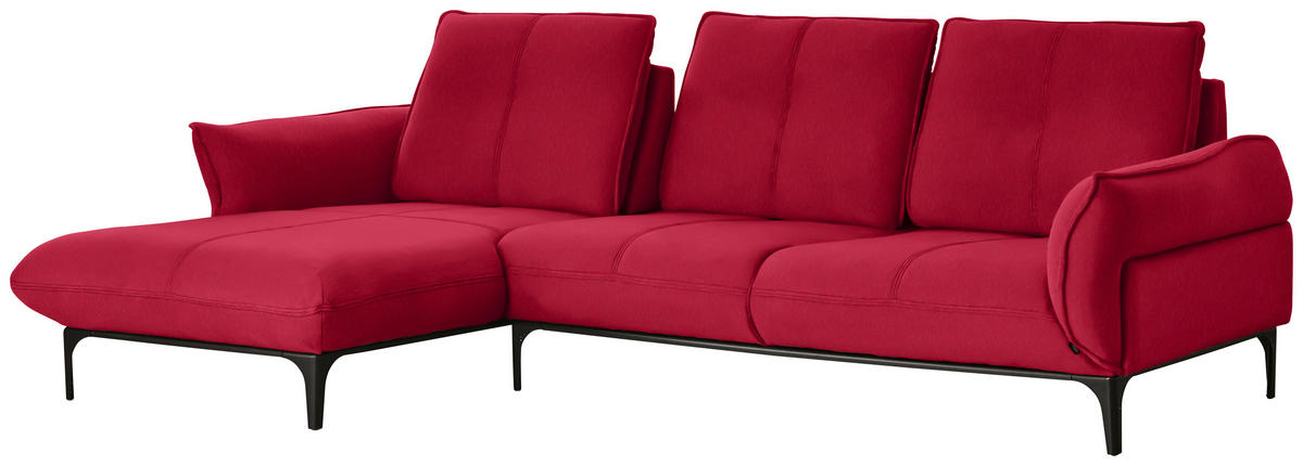 ECKSOFA in Echtleder Rot  182/277 cm  - Rot/Schwarz, Natur, Leder (182/277cm) - Valnatura