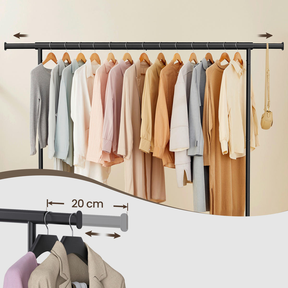 KLEIDERWAGEN in Schwarz 160-200/162,9/45 cm   - Schwarz, Trend, Kunststoff/Metall (160-200/162,9/45cm) - Boxxx