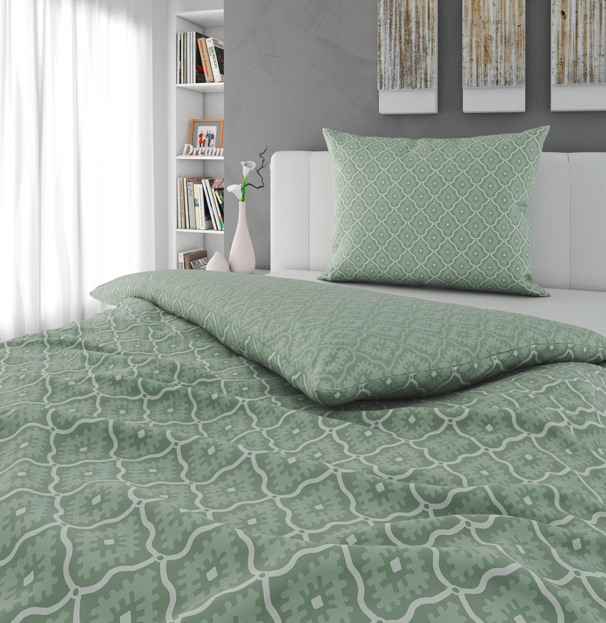 WENDEBETTWÄSCHE 2-teilig Satin 140/200 cm  - Grün, KONVENTIONELL, Textil (140/200cm) - Novel