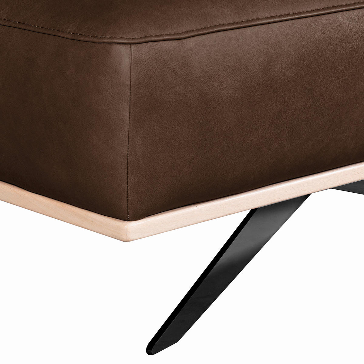 HOCKER in Leder Dunkelbraun  - Dunkelbraun/Schwarz, Design, Leder/Metall (95/46/80cm) - Livetastic