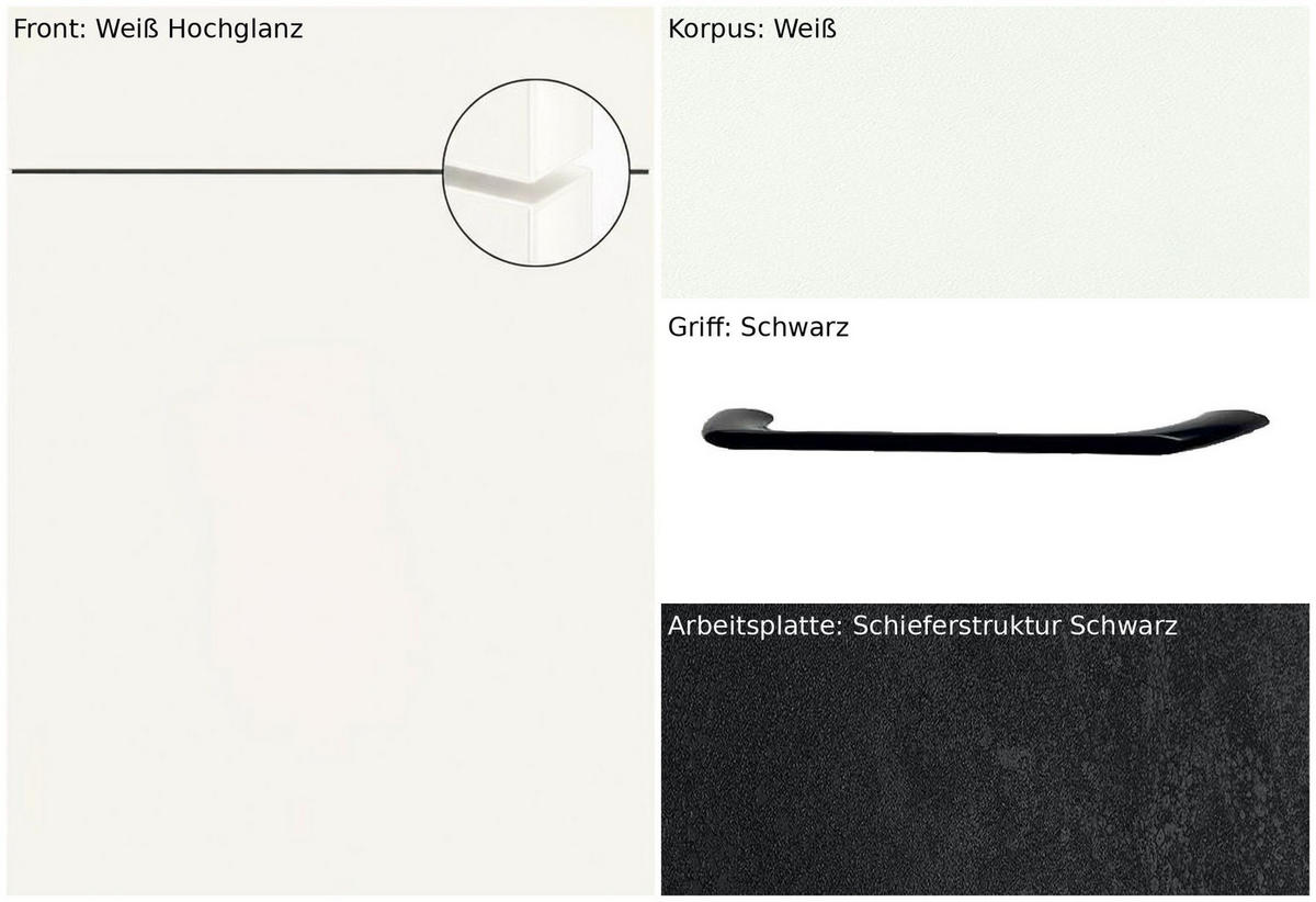 KÜCHENLEERBLOCK  360/120 cm  in Schwarz, Weiß Hochglanz  - Weiß Hochglanz/Schwarz, Basics, Holzwerkstoff/Metall (360/120cm) - Impuls
