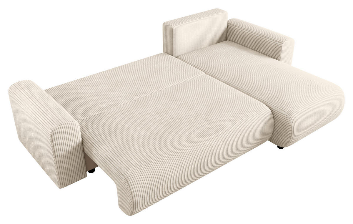 ECKSOFA Creme Cord Zierkissen, Rückenkissen, Schlaffunktion, Rücken echt, Stauraum, Liegefläche im Originalstoff  - Creme/Schwarz, KONVENTIONELL, Kunststoff/Textil (246/152cm) - Xora