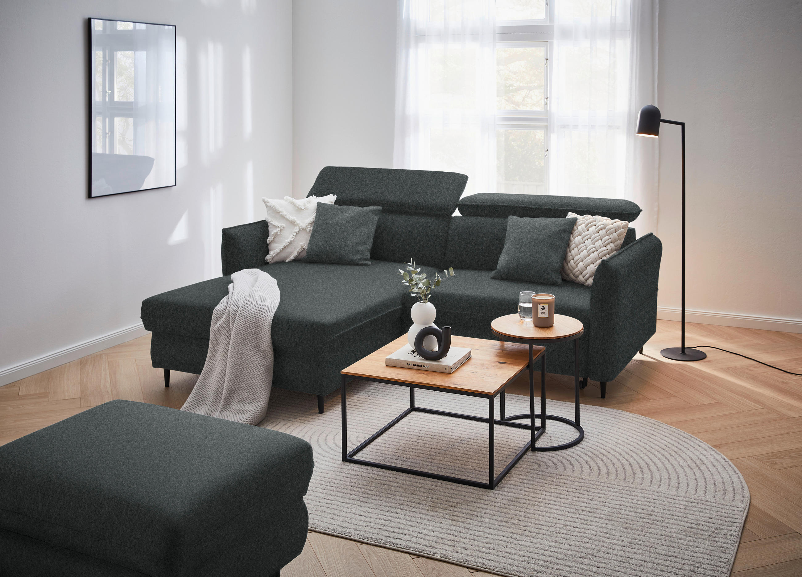 ECKSOFA Schwarz Samt  - Schwarz, Design, Holz/Textil (185/232cm) - Stylife