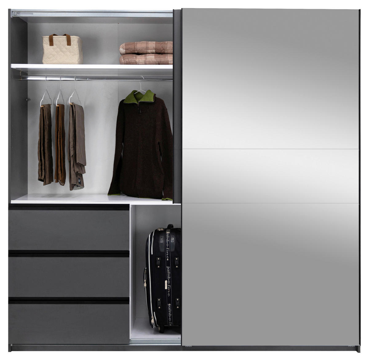 SCHIEBETÜRENSCHRANK 215/205/61,5 cm 2-türig Graphitfarben  - Graphitfarben/Schwarz, MODERN, Holzwerkstoff/Metall (215/205/61,5cm) - MID.YOU