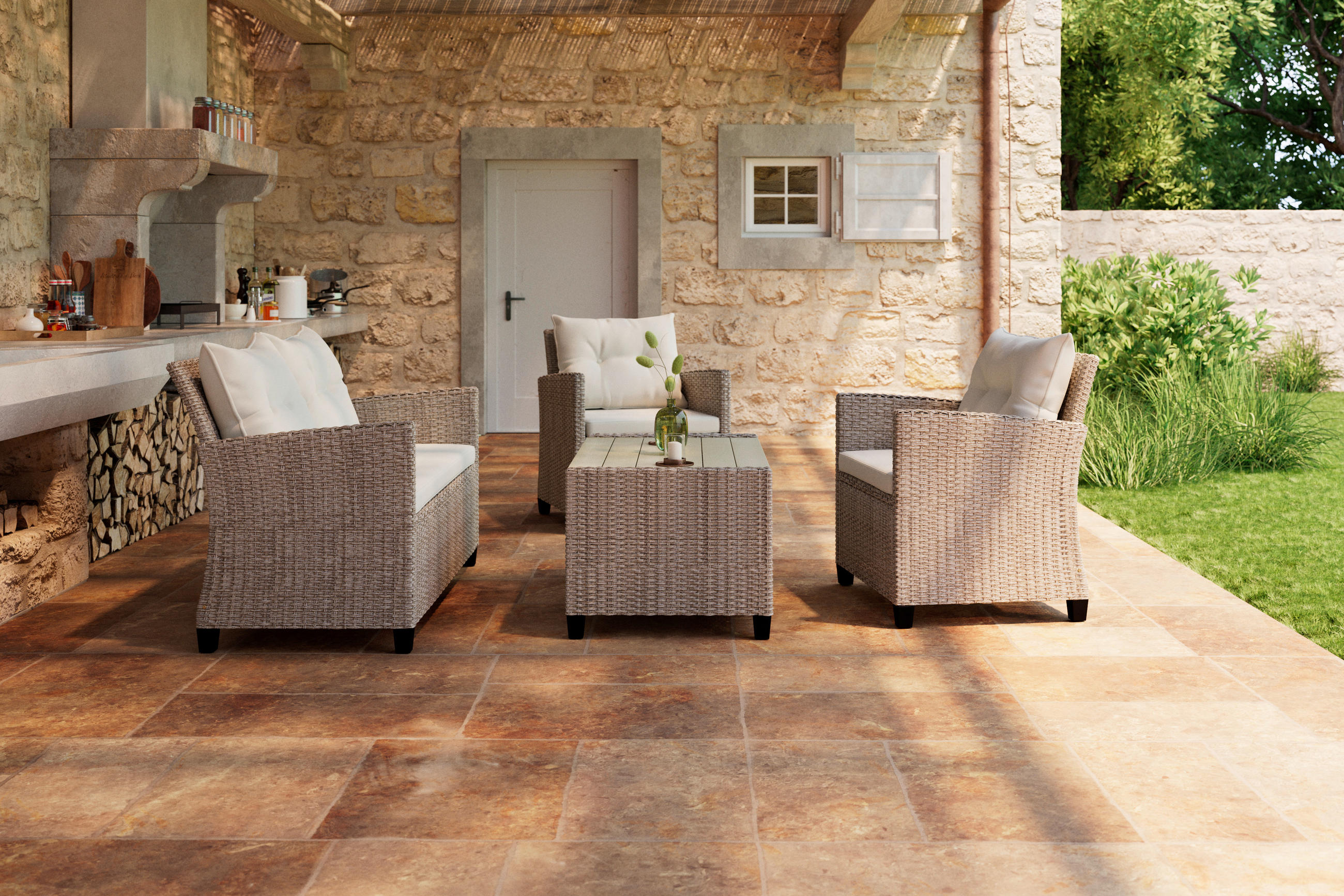 LOUNGEGARNITUR Stahl  - Beige/Creme, MODERN, Kunststoff/Textil - Ambia Garden