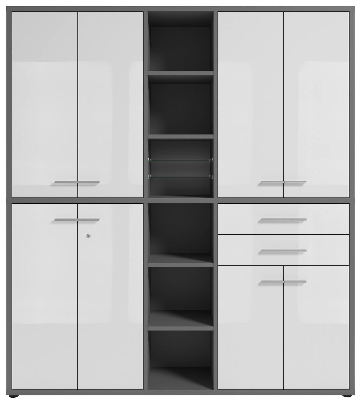 AKTENSCHRANK Grau, Weiß  - Weiß/Grau, MODERN, Glas/Holzwerkstoff (191,1/215,4/40cm)