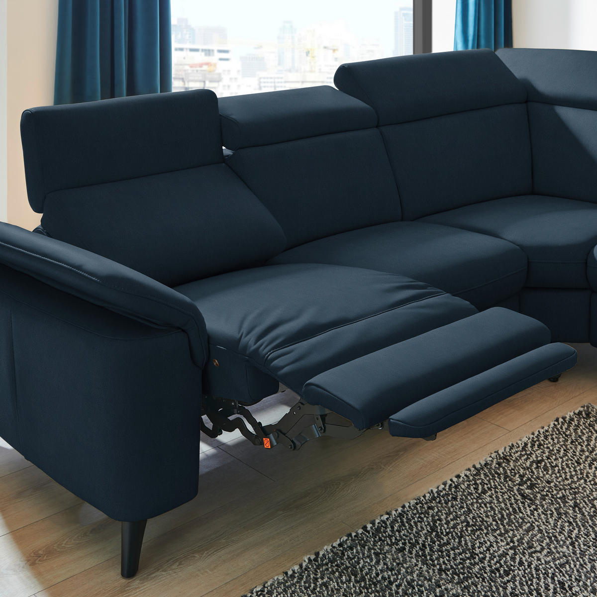 ECKSOFA in Echtleder Dunkelblau  - Schwarz/Dunkelblau, Design, Leder/Metall (285/239cm) - Cantus