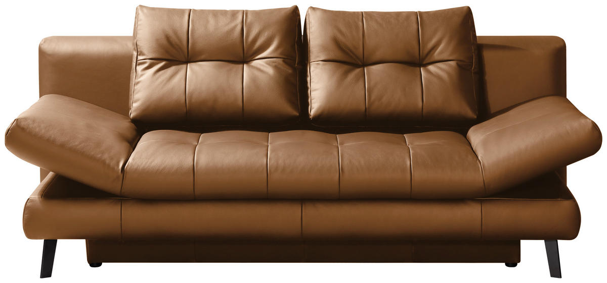 SCHLAFSOFA Cognac Echtleder  - Cognac/Schwarz, Design, Leder/Metall (209/94/94cm) - Novel