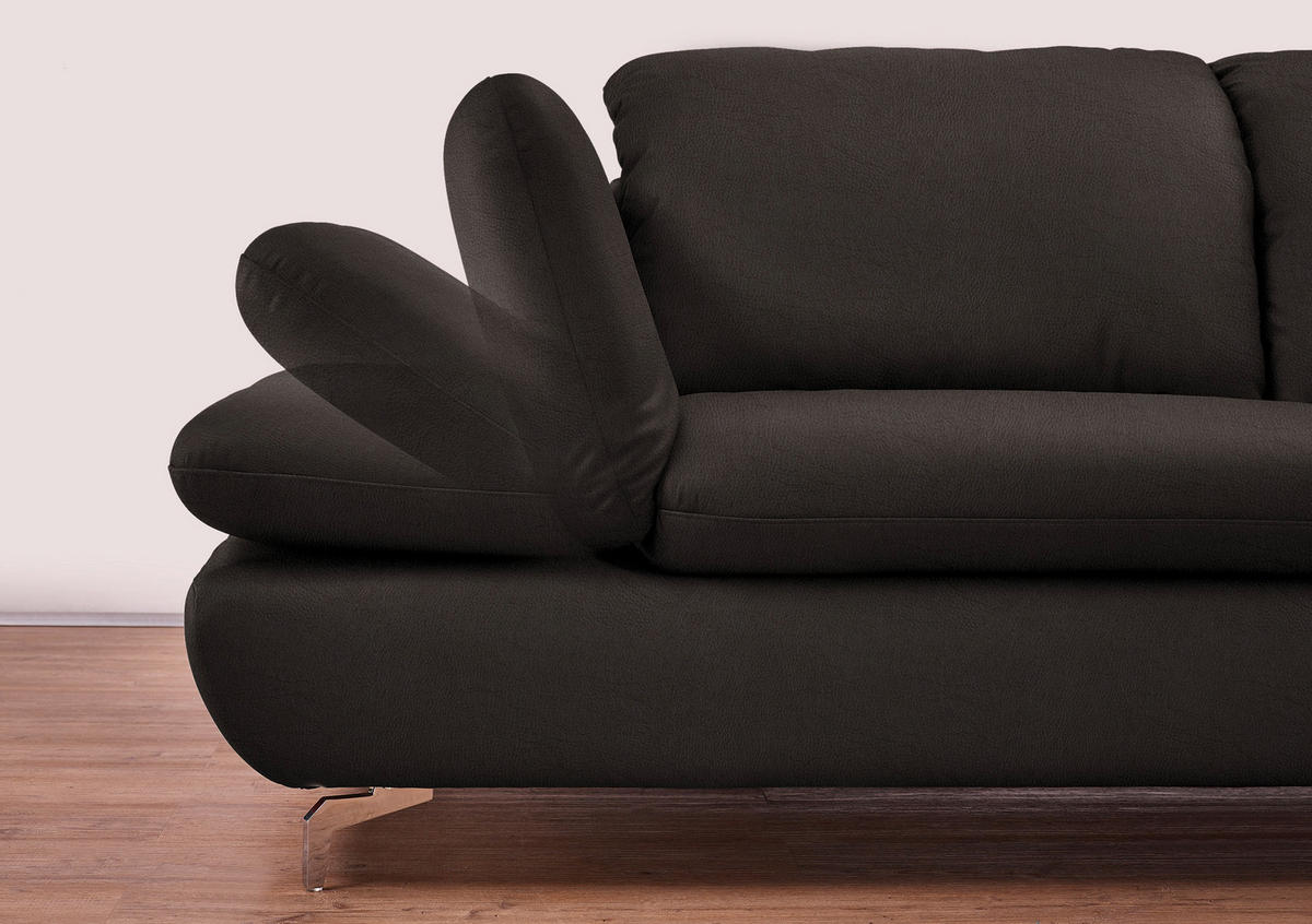 ECKSOFA in Echtleder Dunkelbraun  - Dunkelbraun/Silberfarben, Design, Leder/Metall (200/315cm) - Chilliano