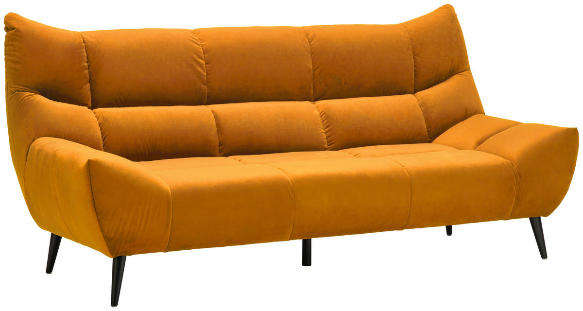 3-SITZER-SOFA in Mikrofaser Currygelb  - Currygelb/Schwarz, Design, Textil/Metall (222/106/99cm) - Xora