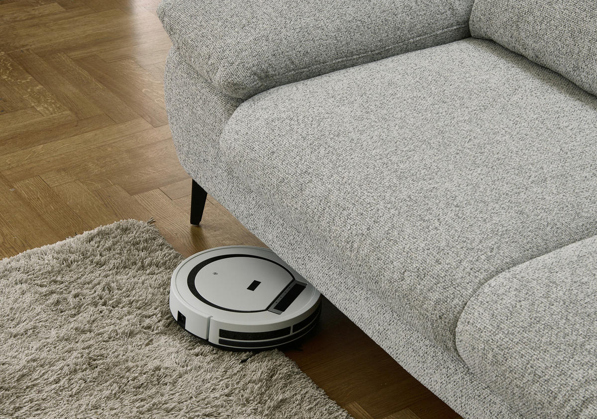 ECKSOFA Hellgrau Flachgewebe  - Hellgrau/Schwarz, Design, Textil/Metall (303/168cm) - Valdera