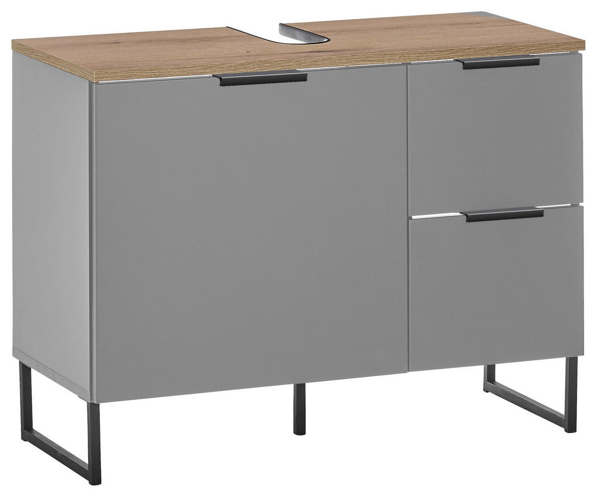 WASCHBECKENUNTERSCHRANK 80/60/35 cm  - Eichefarben/Schwarz, KONVENTIONELL, Holzwerkstoff/Metall (80/60/35cm) - home24