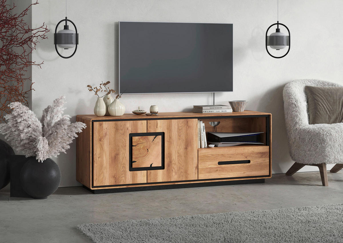 TV-ELEMENT - Wildeiche/Schwarz, Basics, Holz (146/54/40cm) - Livetastic