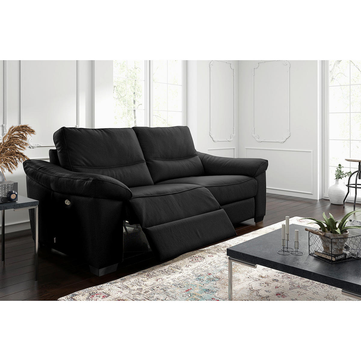 2-SITZER-SOFA  in Echtleder Schwarz   - Schwarz, Design, Leder/Holz (174/97/97cm) - Livetastic