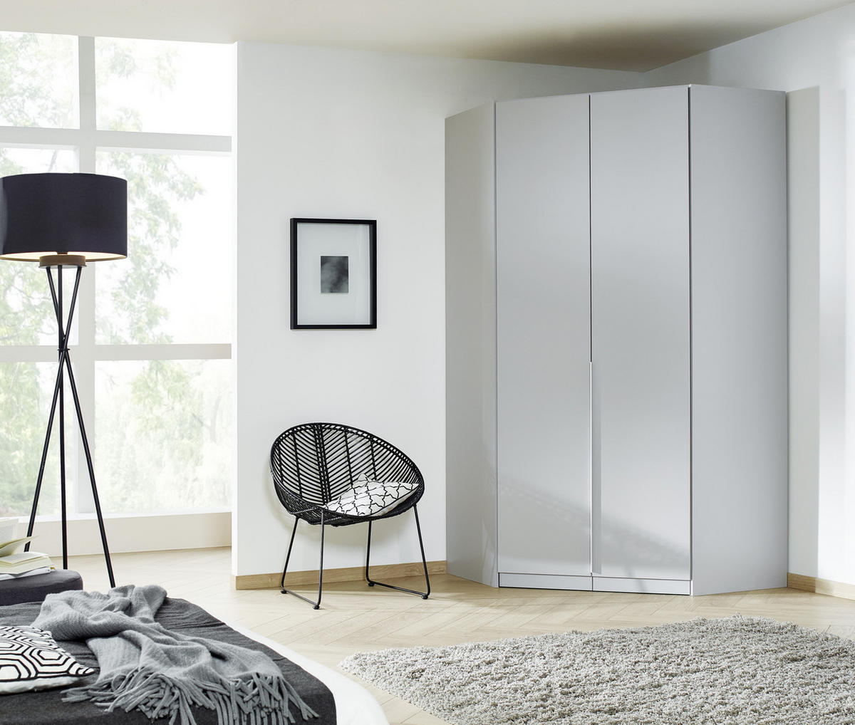 ECKKLEIDERSCHRANK 117/229/117 cm  - Hellgrau/Alufarben, Modern, Holzwerkstoff (117/229/117cm) - Rauch Möbel