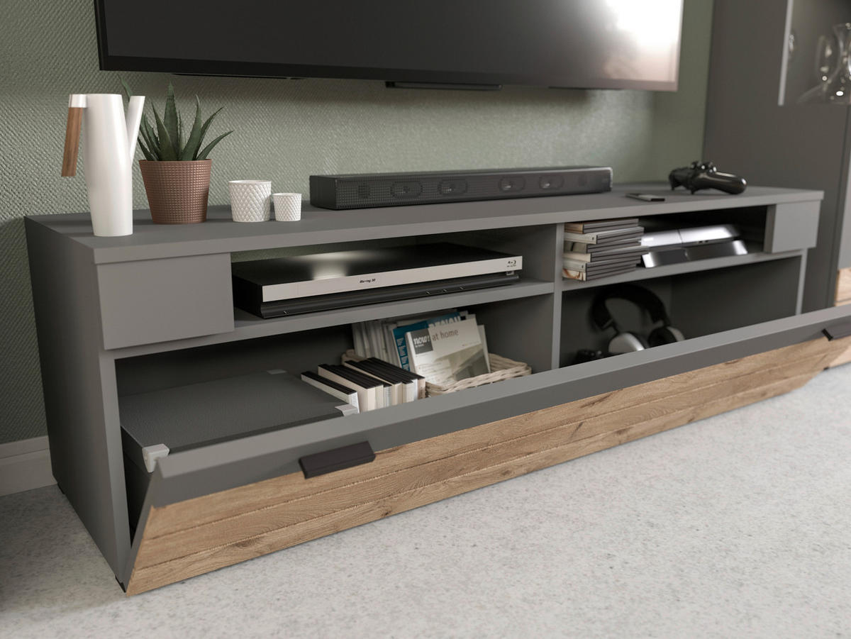 WOHNWAND 4-teilig  in  290/195/40 cm  - KONVENTIONELL, Glas/Holzwerkstoff (290/195/40cm) - MID.YOU