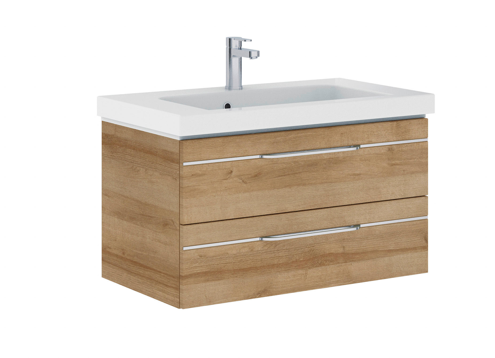 WASCHTISCHKOMBI 92 cm  - Chromfarben/Eichefarben, KONVENTIONELL, Holzwerkstoff/Stein (92cm) - Pelipal