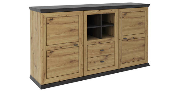 SIDEBOARD Dunkelgrau, Eiche Artisan Einlegeböden  - Dunkelgrau/Schwarz, Basics, Holzwerkstoff/Metall (160/89,3/43cm) - Hom`in