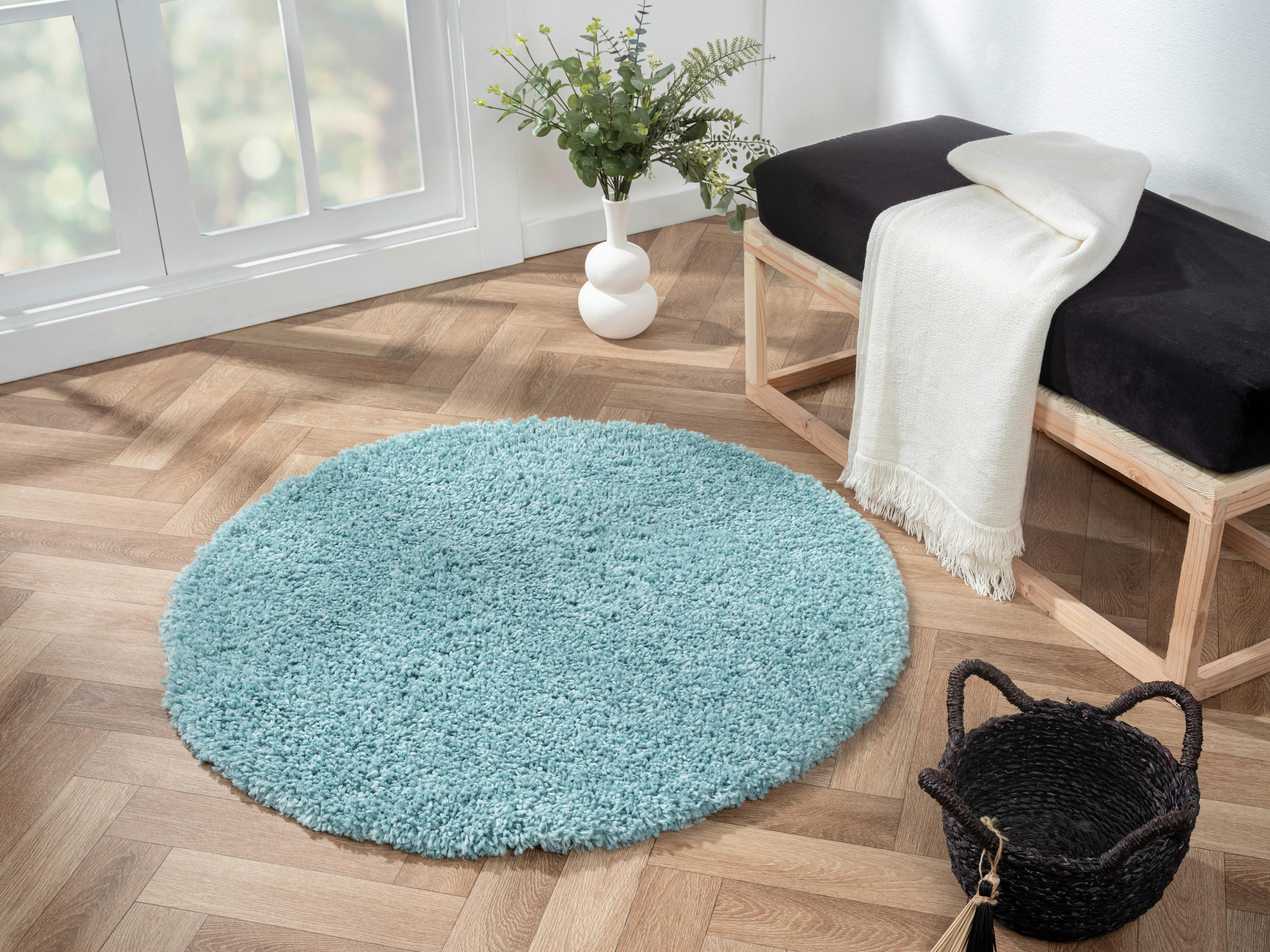 HOCHFLORTEPPICH 100 cm My Shaggy  - Hellblau, Basics, Textil (100cm)