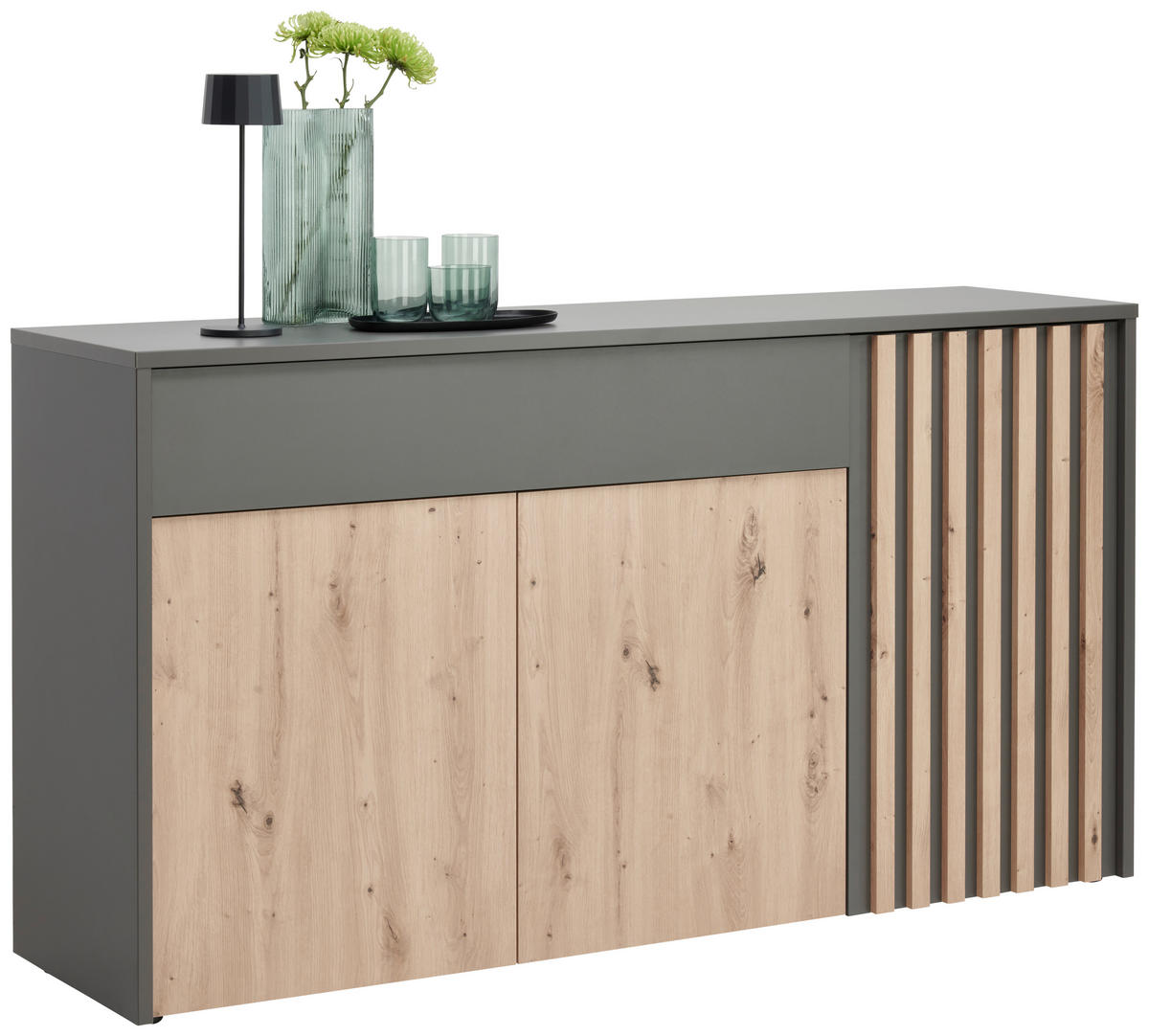 SIDEBOARD Grau, Eiche Artisan  164,2/87,9/42 cm  - Eiche Artisan/Grau, Trend, Holzwerkstoff (164,2/87,9/42cm) - Carryhome