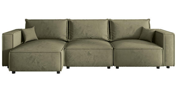 ECKSOFA Olivgrün Webstoff Zierkissen, Rückenkissen, Rücken echt  - Schwarz/Olivgrün, MODERN, Kunststoff/Textil (153/350cm) - Xora