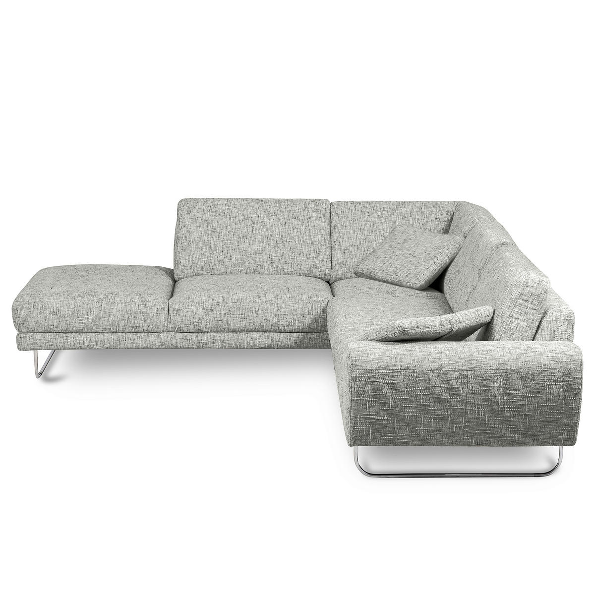 ECKSOFA 250/273 cm SPRING in Webstoff Grau Zierkissen  250/273 cm  - Chromfarben/Grau, Design, Textil/Metall (250/273cm) - Livetastic