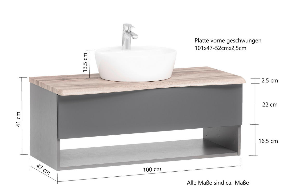 WASCHTISCHKOMBI 101 cm  - Eiche Wotan/Weiß, Natur, Keramik/Holzwerkstoff (101cm) - Xora