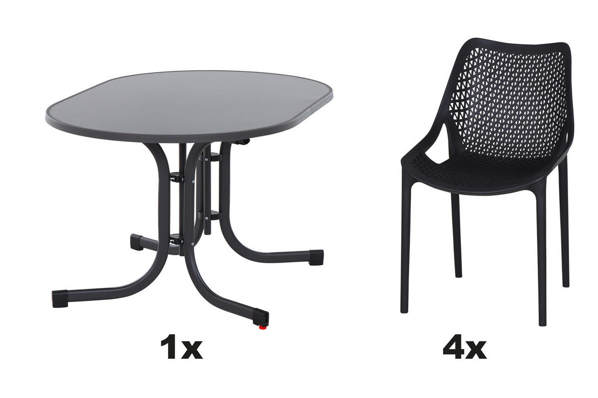 GARTENGARNITUR 5-teilig  - Anthrazit, Basics, Holzwerkstoff/Kunststoff (90/81/140cm) - Siena Garden