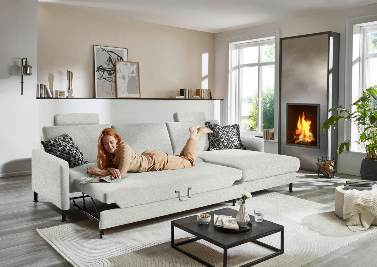 ECKSOFA  in Chenille, Flachgewebe Beige  316/175 cm  - Beige/Schwarz, Design, Textil/Metall (316/175cm) - Dieter Knoll