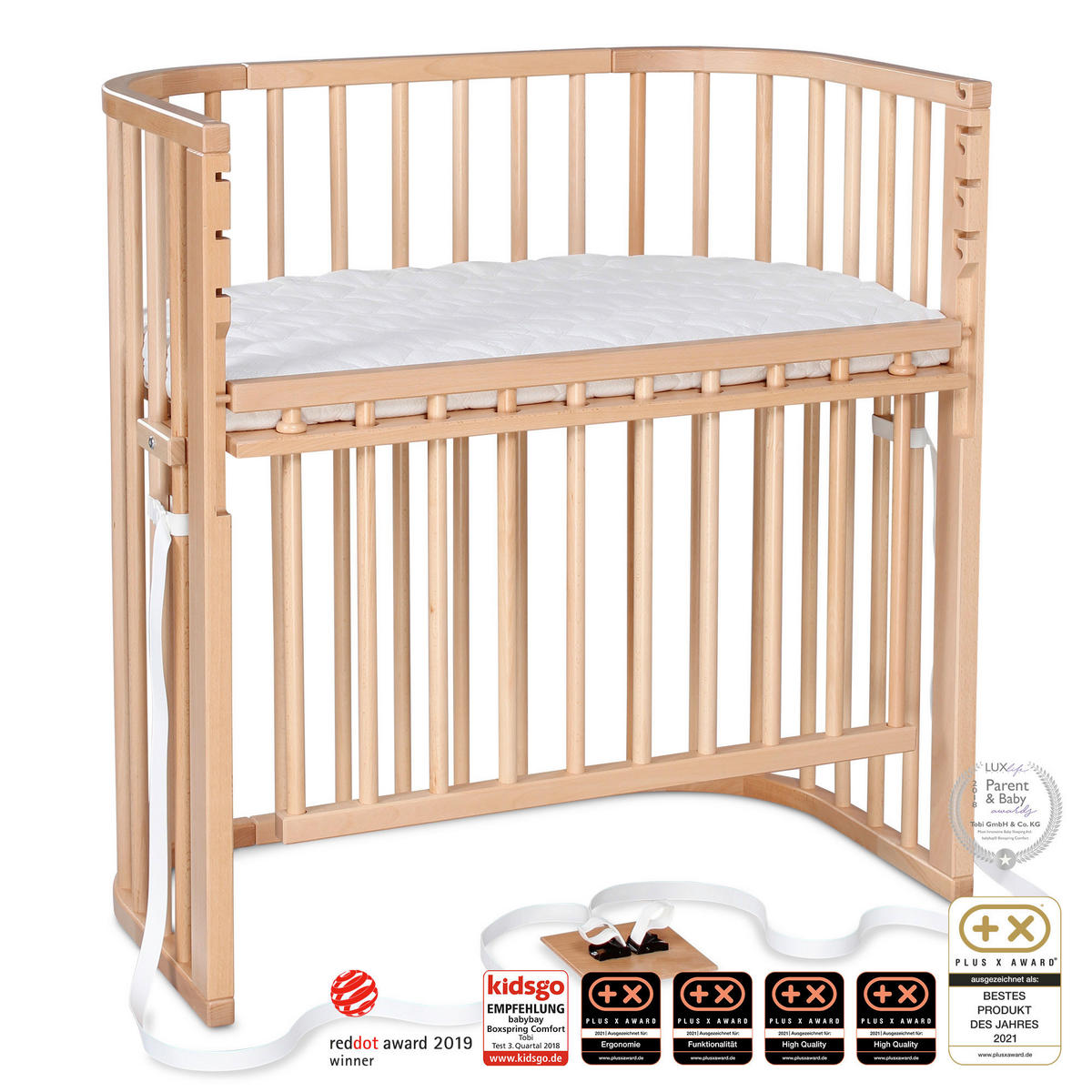 BEISTELLBETT Boxspring Comfort Plus  - Naturfarben, Basics, Holz (56,5/96,5/96cm) - Babybay