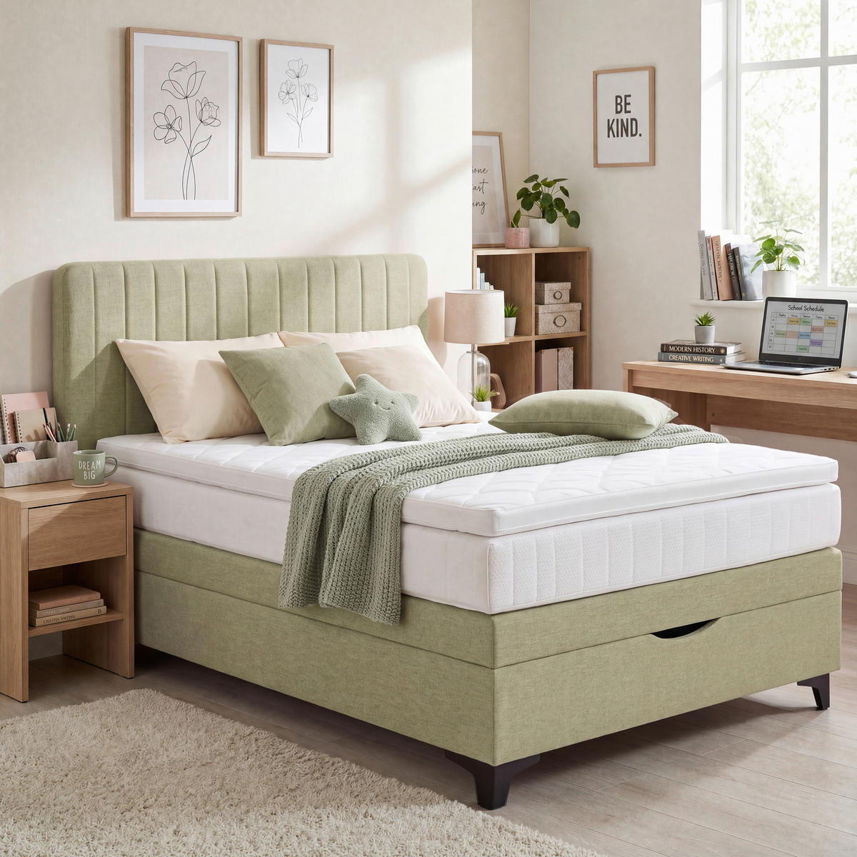 BOXSPRINGBETT 120/200 cm  Olivgrün  - Schwarz/Olivgrün, Konventionell, Holzwerkstoff/Kunststoff (120/200cm) - Welnova