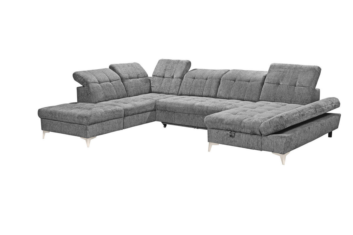 WOHNLANDSCHAFT Mikrovelours Grau  - Kaschmir/Grau, Modern, Kunststoff/Textil (245/348/168cm) - MID.YOU