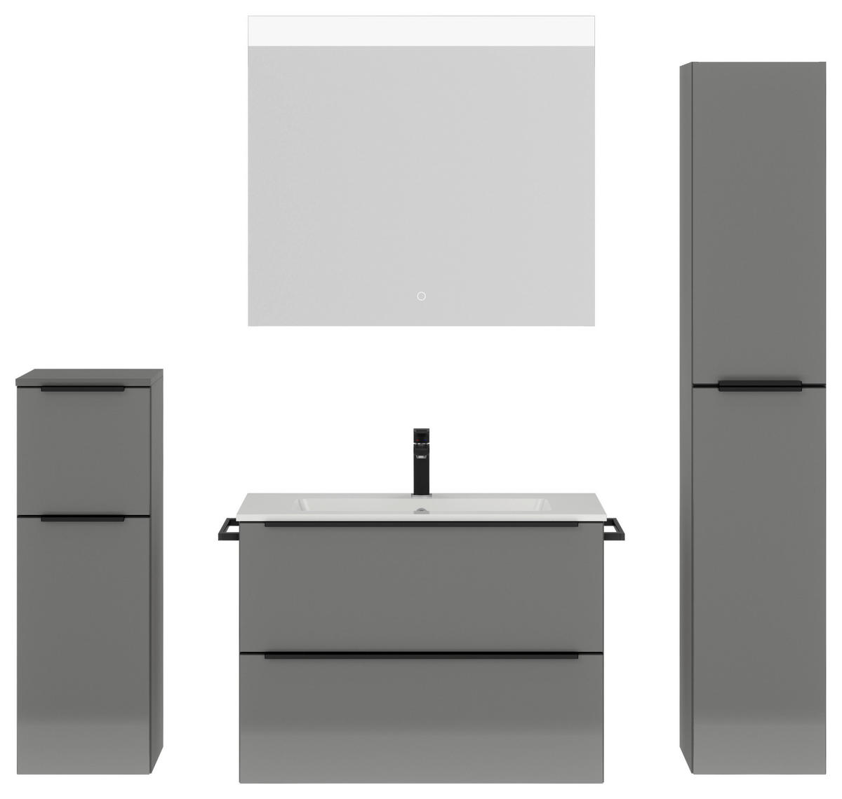 BADEZIMMER 5-teilig  in 141 cm  - Schieferfarben/Schwarz, MODERN, Holzwerkstoff/Stein (141cm) - Nobilia