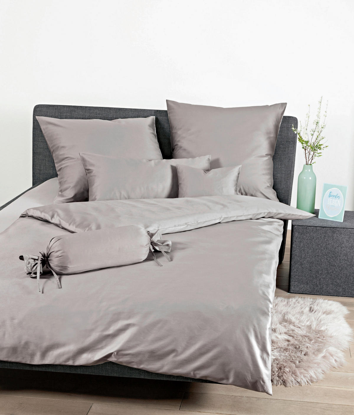 BETTWÄSCHE Giacomo Makosatin 240/220 cm  - Grau, Basics, Textil (240/220cm) - Janine