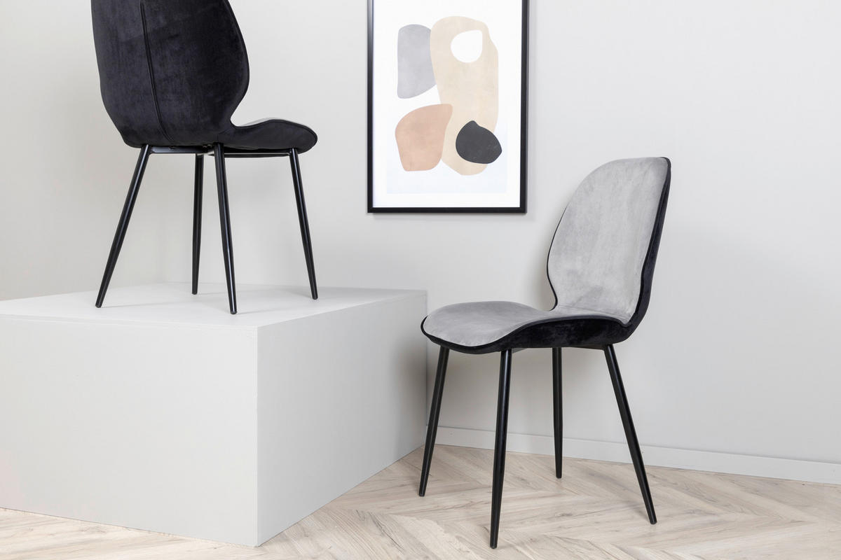 STOLSET 2 styck stål sammet  - ljusgrå/svart, Design, metall/textil (47/89/57cm) - Livetastic