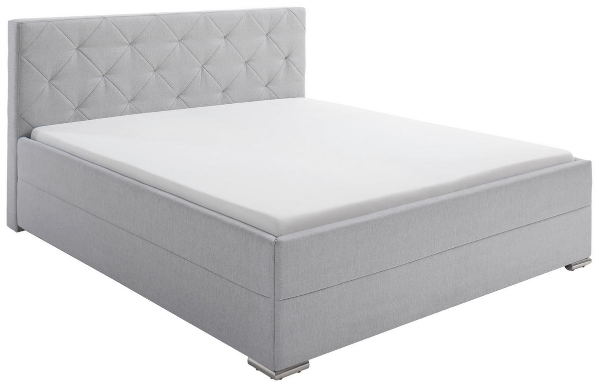 POLSTERBETT 180/200 cm,  in Hellgrau,  - Chromfarben/Hellgrau, KONVENTIONELL, Textil/Metall (180/200cm) - Livetastic