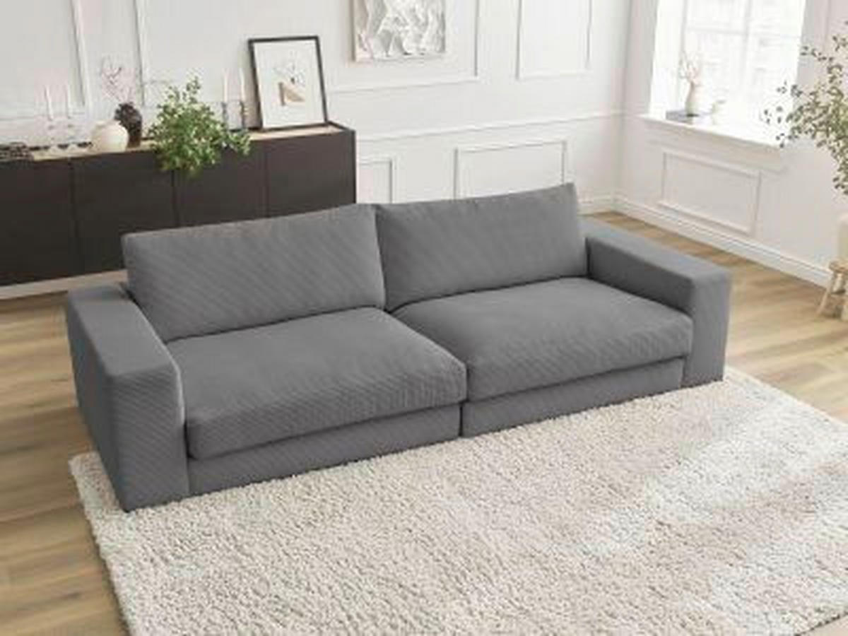 3-SITZER-SOFA LEONARD Cord Dunkelgrau  - Dunkelgrau/Schwarz, MODERN, Kunststoff/Textil (234/77/109cm)