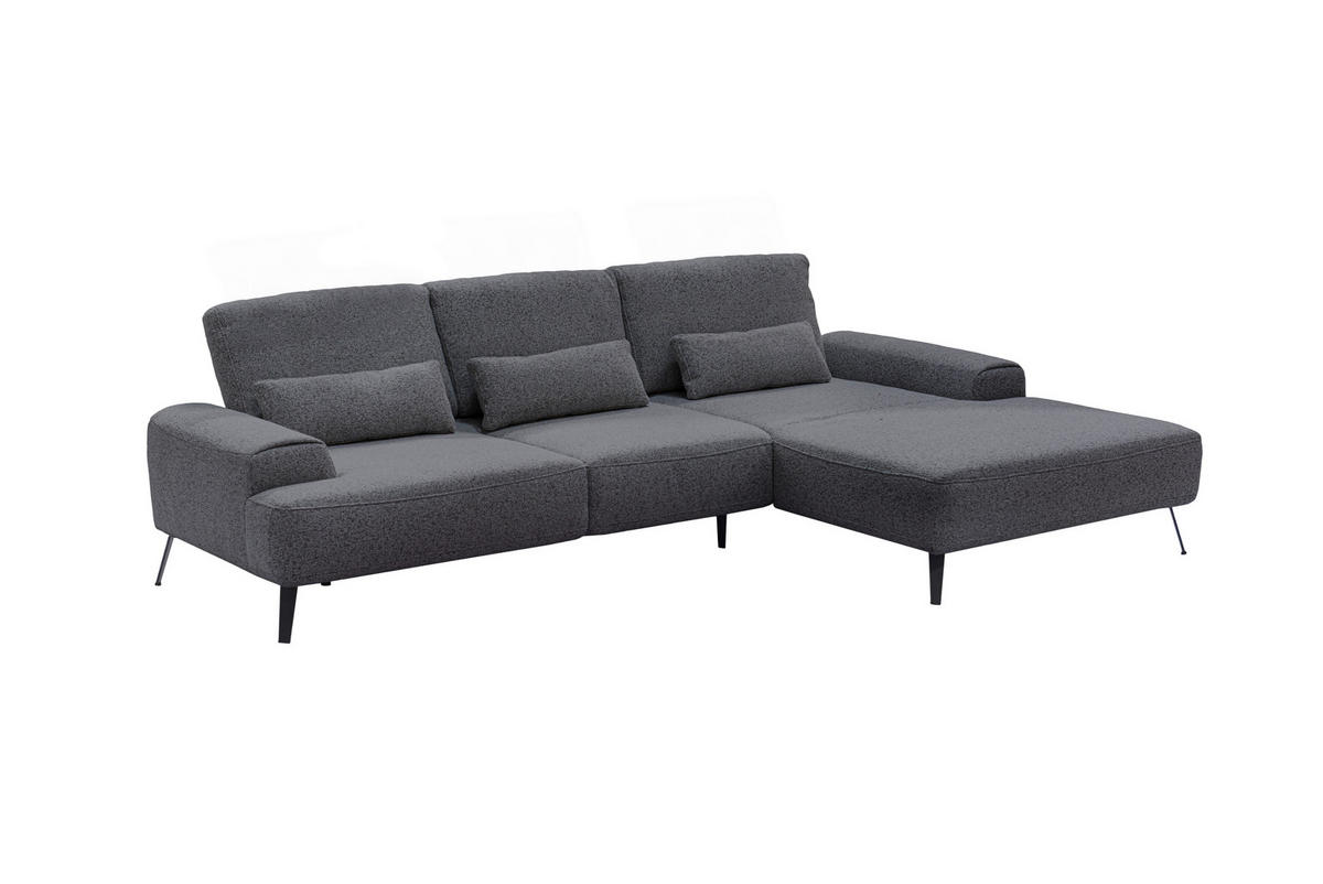ECKSOFA in Flachgewebe Dunkelgrau  305/178 cm  - Dunkelgrau/Schwarz, Design, Textil/Metall (305/178cm) - Livetastic