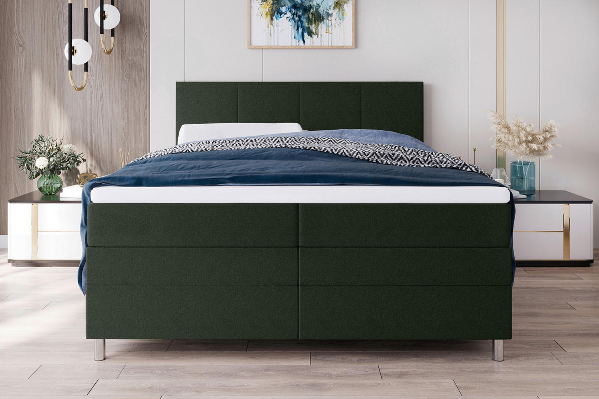 BOXSPRINGBETT 140/200 cm  in Grün  - Chromfarben/Grün, KONVENTIONELL, Kunststoff/Textil (140/200cm) - Boxxx