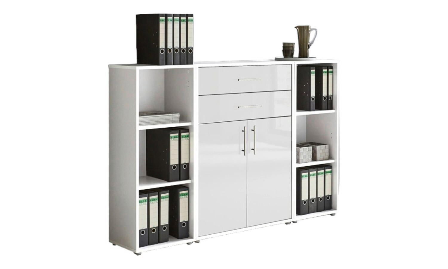 Mid.you Aktenschrank Weiß, Weiß Hochglanz 172.6x113.6x33 cm