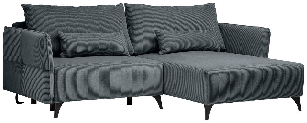 ECKSOFA Dunkelgrau Cord  - Dunkelgrau/Schwarz, Design, Textil/Metall (254/175cm) - Stylife