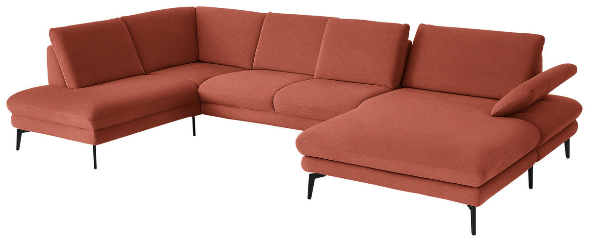 WOHNLANDSCHAFT  in Chenille, Flachgewebe Terracotta  - Terracotta/Schwarz, Design, Textil/Metall (208/344/180cm) - Dieter Knoll