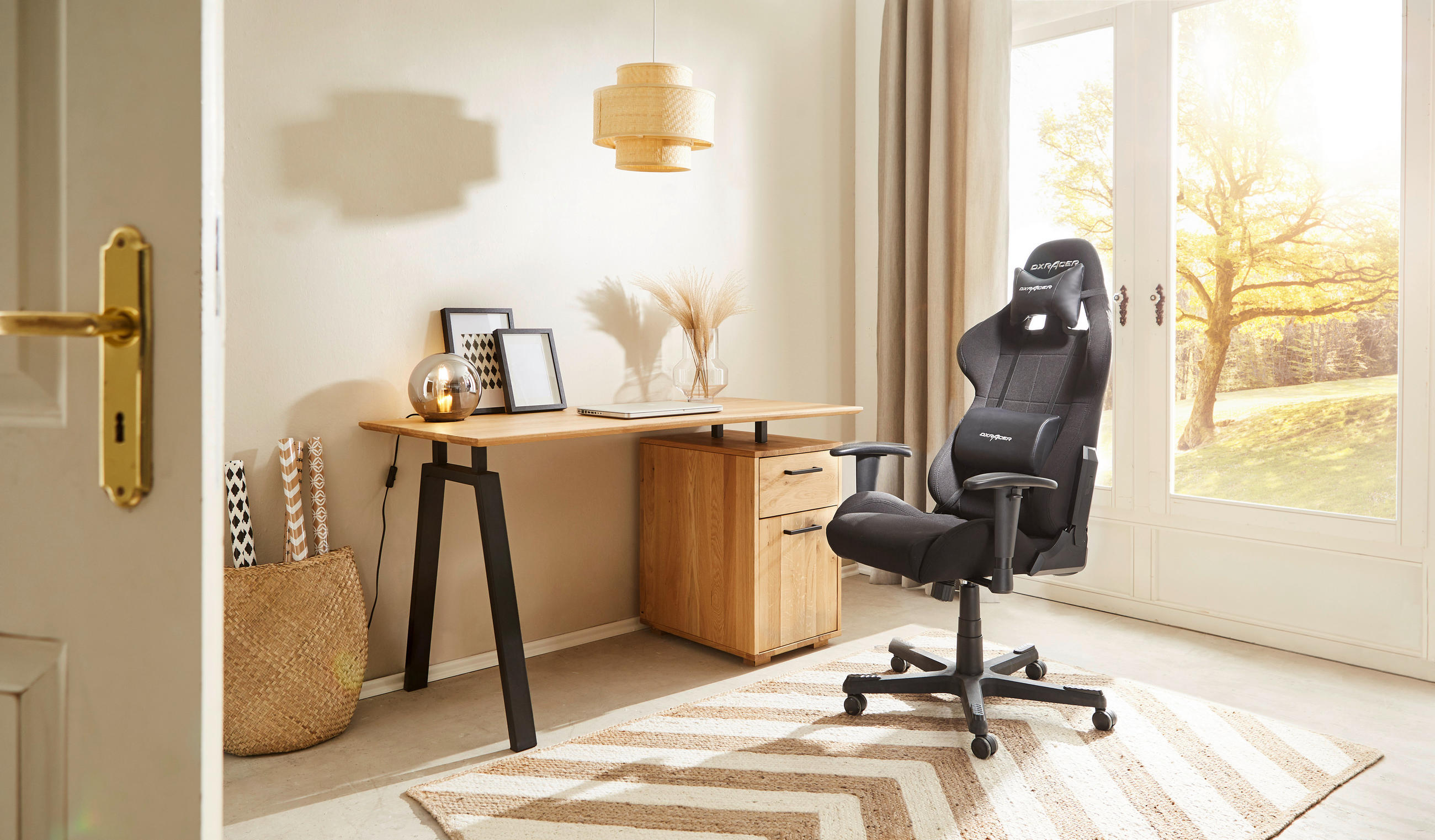 PÍSACÍ STÔL, farby duba, 140/65/75 cm - čierna/farby duba, Konventionell, kov/drevo (140/65/75cm) - Linea Natura