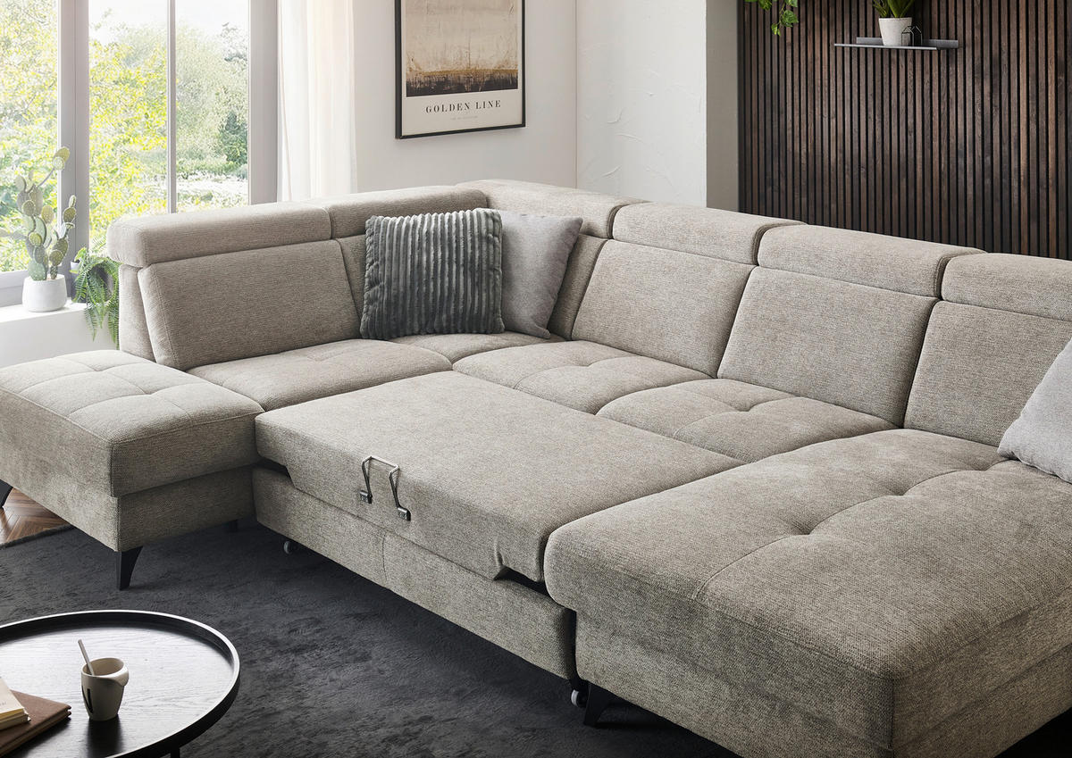 WOHNLANDSCHAFT Beldomo System Graubraun Flachgewebe  - Graubraun/Schwarz, KONVENTIONELL, Textil/Metall (215/333/174cm) - Beldomo System