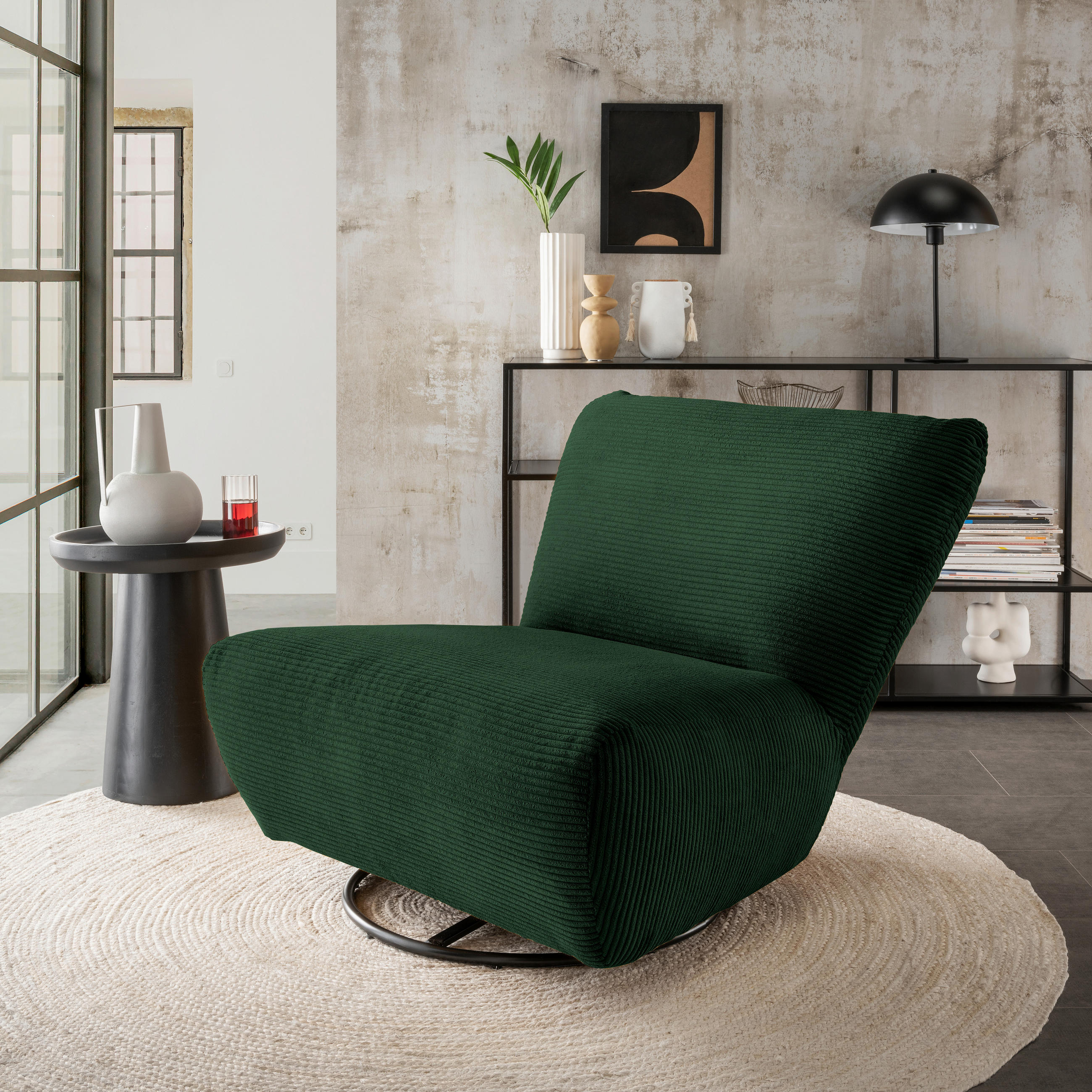 XXL-SESSEL in Cord Grün  - Schwarz/Grün, Trend, Textil/Metall (95/77/94cm) - Livetastic