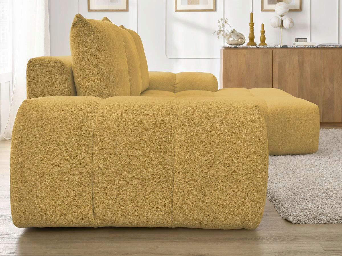 ECKSCHLAFSOFA EVEREST  mit Rücken echt, Armteil links, Armteil rechts Flachgewebe Gelb  - Gelb/Schwarz, MODERN, Kunststoff/Textil (318/180cm) - Livetastic